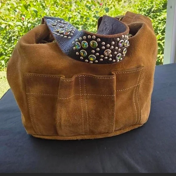 Y2K Boho Chic Vintage Tylie Malibu Suede Hobo Bag w/ Crystal Strap - Picture 4 of 8